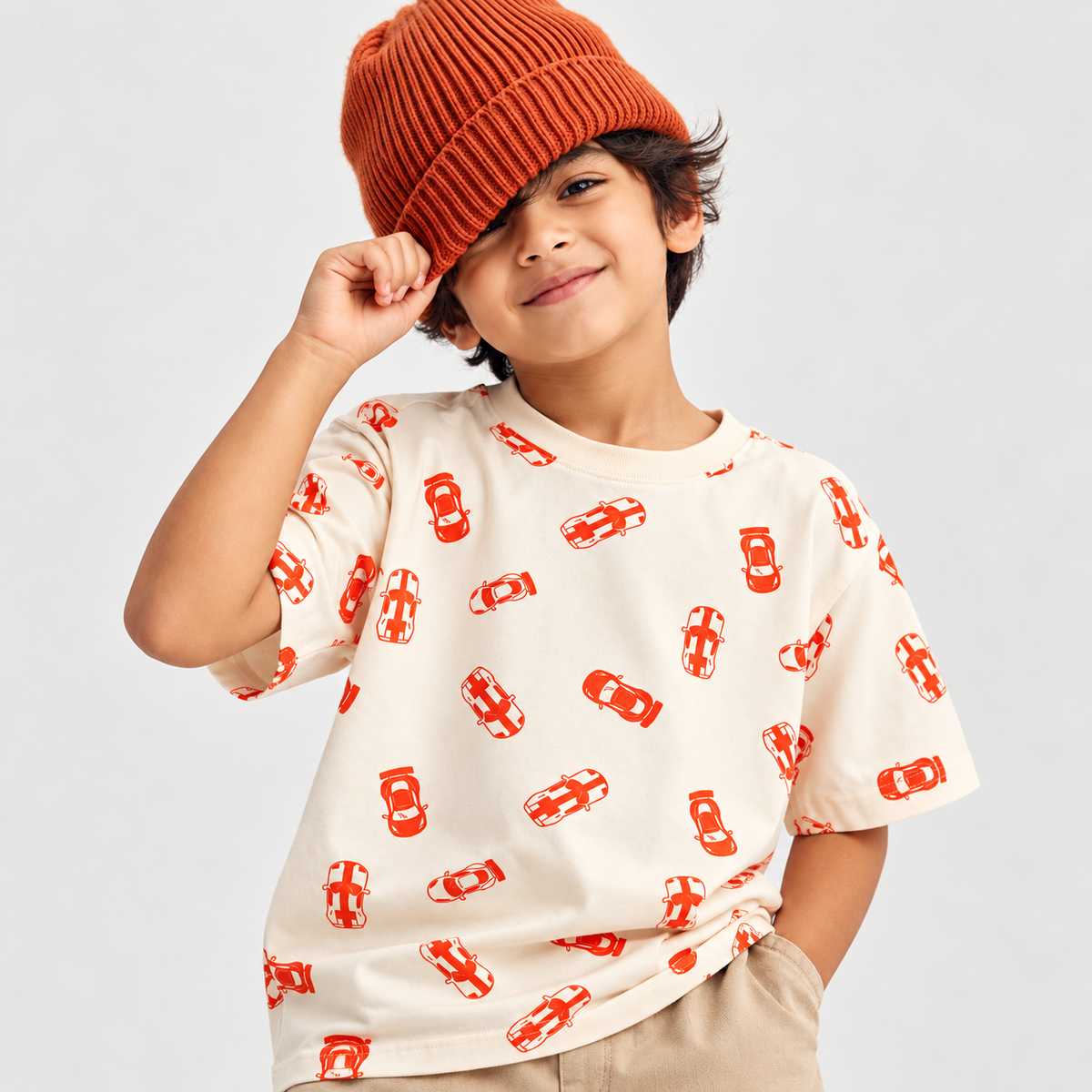 Car AOP | Kids Oversized T-shirt | Ivory