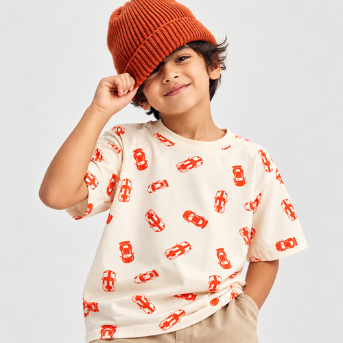 Car AOP | Kids Oversized T-shirt | Ivory