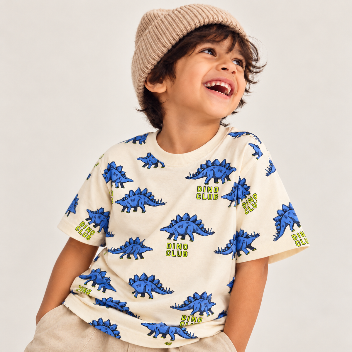 Dino AOP | Kids Oversized T-shirt | Ivory