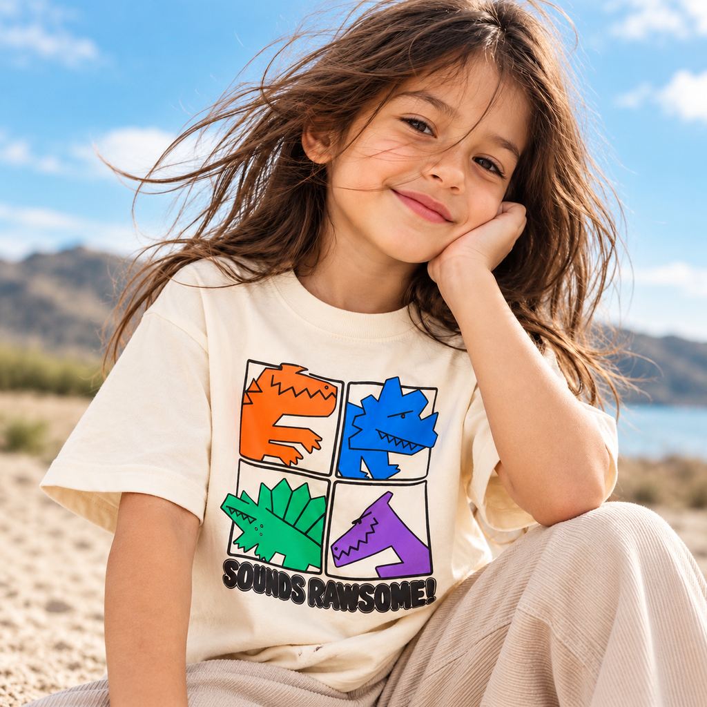 4 Dino | Kids Oversized T-shirt | Ivory
